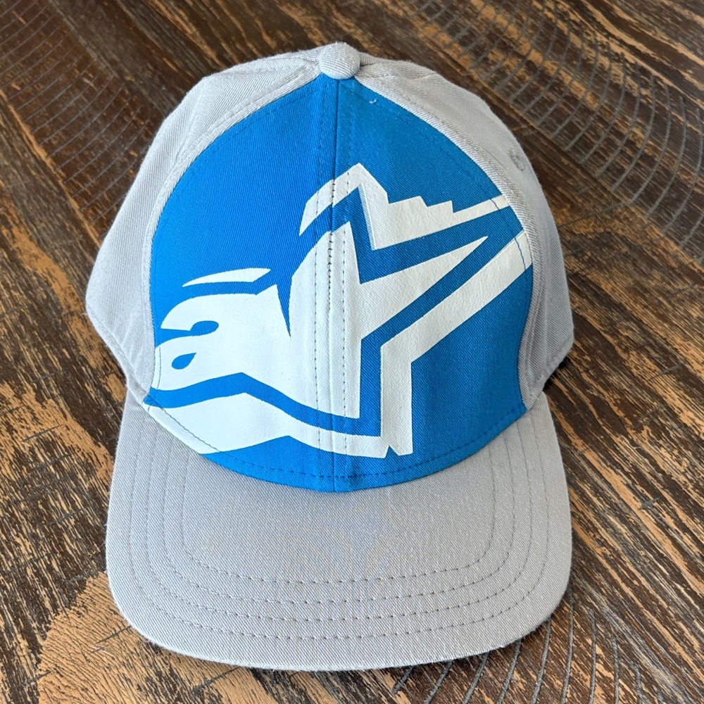 Alpinestars AFlex Fitted Cap Gray Blue White Logo Sm-Med Racing Streetwear Moto
